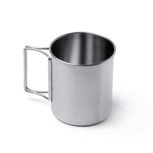 Tazza in acciaio inox con manici pieghevoli capacità 450 ml. Tazza ideale per campi scout, campeggio o per chi ama l'avventura